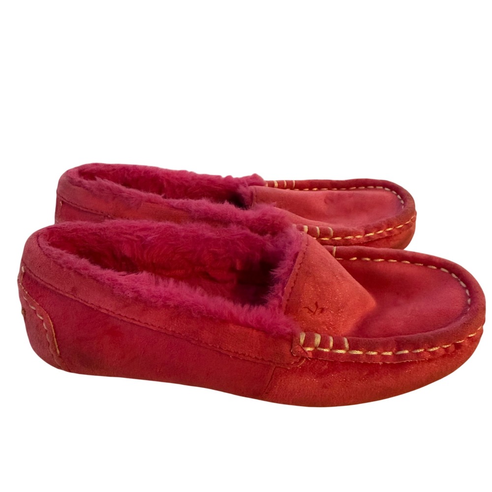 Koolaburra by UGG Kids Pink Suede Faux Fur Lined Moccasin Slippers Size 3 kids